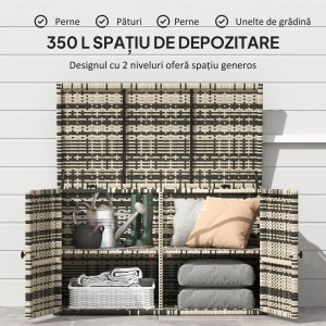 Cufăr de Exterior de 350L cu 2 Niveluri, Pistoane cu Gaz și Cadru din Oțel, 118x57x69 cm, Gri - Img 4