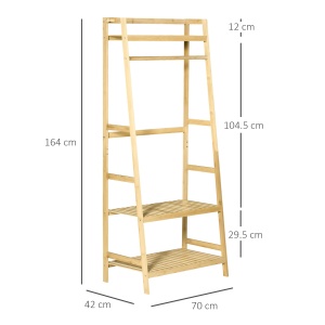 Cuier de Podea din Lemn de Bambus, Suport pentru Haine cu Rafturi pentru Hol si Dormitor, 70x42x164cm - Img 3