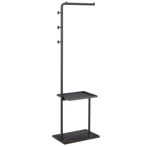 Cuier de Podea în Formă de C cu 3 Cârlige, Bază din piatră și Picioare Antiderapante, 45x28x148 cm, Negru - Img 1