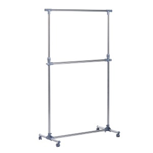 Cuier pentru haine cu inaltime si extensie reglabile, 165 x 48 x 180 cm, Inox / ABS, Argintiu / Gri - Img 1