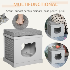 culcus din lemn pentru pisici 41x30x36 cm gri - Img 4