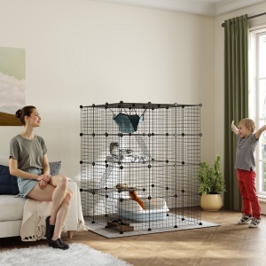 Cușcă Modulară pentru Pisici cu 4 Niveluri, cu Platforme, Rampe și 5 Uși, din Oțel și PP, 105x105x140 cm, Negru - Img 2