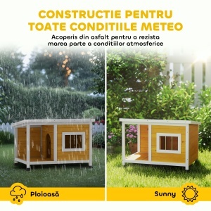 Cușcă pentru Câini de Exterior din Lemn cu Verandă Acoperită și Acoperiș Înclinat, 85.5x62x60 cm, Multicolor - Img 5