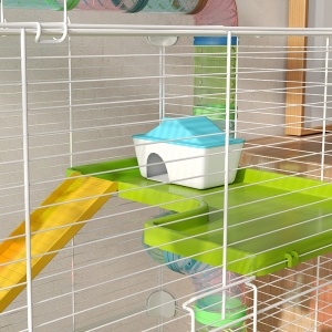 Cuștă pentru Hamsteri cu 5 Nivele, Tuburi, Căsuță, Rezervor de Apă și Roată, 59x36x69 cm, Verde - Img 9
