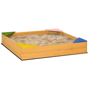 Cutie din Lemn pentru Nisip pentru Copii, Cutie pentru Nisip cu Material Netesut si 4 Scaune - Img 1