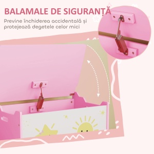 Cutie pentru Jucării cu Capac, Balama de Siguranță și Mânere Groove, Organizator pentru Depozitarea Jucăriilor pentru Copii, Camera de Zi, Sala de Joacă, Roz - Img 5