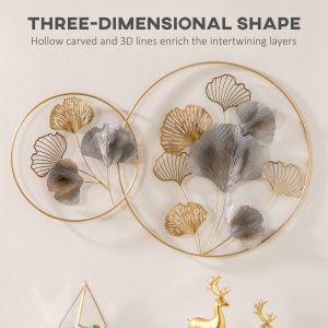 Decoratiune de perete 3D frunze de ginkgo aurii, pictata manual - Img 3