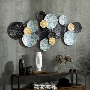 Decoratiune de perete 3D modern cerc agatat sculpturi de perete decor pentru sufragerie dormitor sufragerie, albastru negru auriu - Img 2