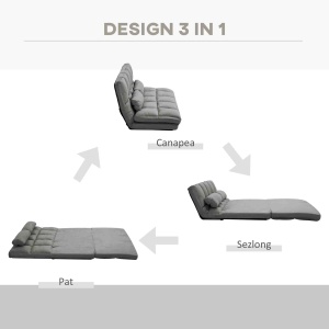 Divan de Podea 2 în 1 cu Spătar Reglabil în 7 Niveluri și Perne, 130x73x60 cm, Gri Carbonizat - Img 4