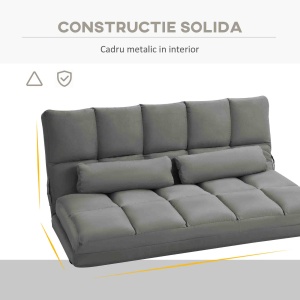 Divan de Podea 2 în 1 cu Spătar Reglabil în 7 Niveluri și Perne, 130x73x60 cm, Gri Carbonizat - Img 7