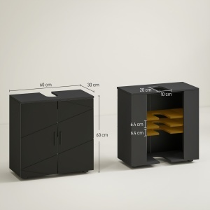 Dulap Baie 60×30×60 cm cu doua usi si polita reglabila - Negru - Img 3