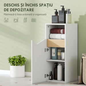 Dulap Baie Îngust cu Ușă Amortizată și Raft Deschis, Dulap Economisitor de Spațiu cu Rafturi Reglabile, pentru Bucătărie, Cameră de Zi, 30x30x71.5 cm, Alb și Lemn - Img 4