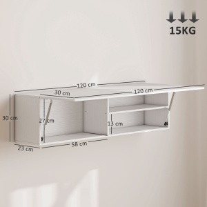 Dulap Baie Montat pe Perete, Dulap Suspendat Modern cu Ușă Soft Close, 2 Compartimente și Raft Reglabil, Economisire Spațiu, 120x23x30 cm, Alb - Img 3