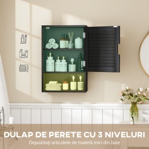 Dulap de Baie, Dulap Montat pe Perete cu Rafturi Regabile, 40 x 20 x 60 cm, Negru - Img 4