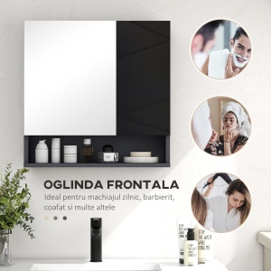 Dulap de baie oglinda usi oglinda de baie de perete rafturi reglabile cufa laterala toaleta acasa birou hol prosop manere dus colt baza inalta vopsit rezistent la apa - Img 6