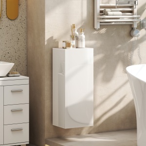 Dulap de Baie Suspendat cu Ușă Fără Mâner, 2 Rafturi Reglabile din Sticlă, Mobilier Suspendat Multifuncțional, 30x23,4x71,2 cm, Alb Lucios - Img 2