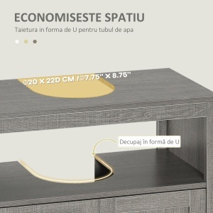 Dulap de depozitare pentru chiuveta cu 2 usi si raft deschis, gri - Img 4