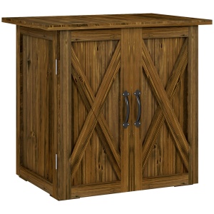 Dulap de Exterior din Lemn cu 2 Uși, Căsuță de Grădină pentru Unelte cu Acoperiș Impermeabil, 77x55x72 cm, Maro - Img 1