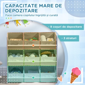 Dulap de Jucarii cu 9 Cosuri Detasabile, Cutie de Depozitare pentru Jucarii din Lemn MDF si Material Textil - Img 4