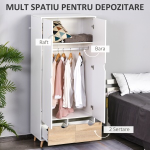 Dulap Elegant 2 Sertare & Raft pentru Haine – Alb - Img 4