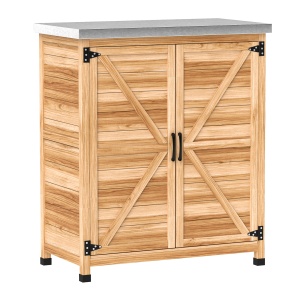 Dulap Exterior cu Raft Intern și Banc de Lucru, Dulap de Grădină din Lemn de Brad și Oțel Zincat, 79x43x92 cm, Culoare Lemn - Img 1