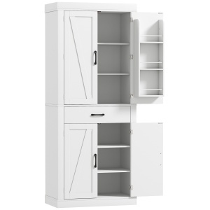 Dulap Înalt pentru Bucătărie 183.5 cm, Dulap de Bucătărie cu 6 Rafturi pe Uși, 4 Uși Rabatabile și Sertar, Dulap Rustic cu Rafturi Reglabile, pentru Cameră de Zi, Bucătărie, Alb - Img 1