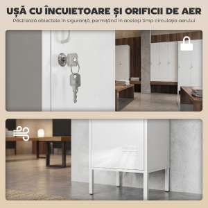 Dulap Metalic Slim cu Ușă Blocabilă și Suport pentru Etichete, Dulap Multi-Funcțional cu Bară pentru Haine, Rafturi, pentru Casă sau Birou, 40x40x179 cm, Alb - Img 4