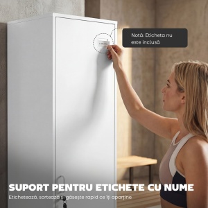 Dulap Metalic Slim cu Ușă Blocabilă și Suport pentru Etichete, Dulap Multi-Funcțional cu Bară pentru Haine, Rafturi, pentru Casă sau Birou, 40x40x179 cm, Alb - Img 7