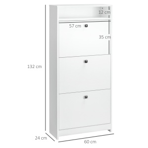 dulap pantofi, 3 compartimente, 60×24×132cm, alb - Img 3