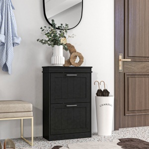 Dulap pentru Pantofi cu 2 Sertare pentru 10 Perechi de Pantofi, Mobilier cu Raft Reglabil, 54x24x82,5 cm, Negru - Img 2