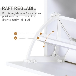 Dulap pentru Pantofi cu 2 Uși pe 2 Niveluri, Sertar și Raft din Sticlă, Dulap pentru Pantofi, 60x24x105,5 cm, Alb - Img 6