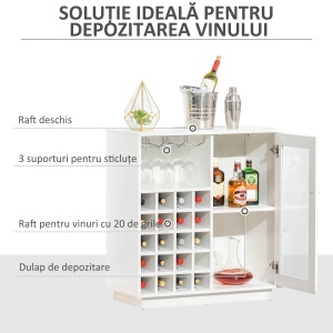 Dulap pentru Sticle cu Suport pentru Pahare și Sticle de Vin, 80x36x85 cm, Alb - Img 4
