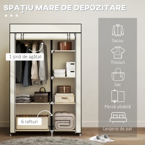 Dulap portabil din otel, netesut si PP cu 6 rafturi deschise, 1 cuier si usa cu balamale, 103x43x162,5 cm, gri - Img 4