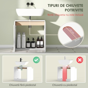 Dulap Sub Chiuvetă pentru Baie, Dulap Depozitare Baie cu Uși cu Închidere Silențioasă, pentru Lavoar fără Coloană, Alb - Img 4