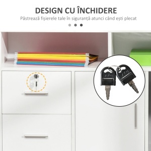 Dulap Suport Imprimanta – Alb cu Sertare, Roti & Depozitare - Img 6