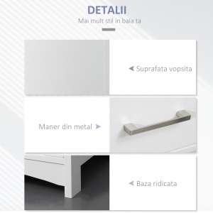 Dulapior de baie cu Raft cu 3 niveluri, din MDF Lacuit, 34x30x163cm, Alb si Gri - Img 6
