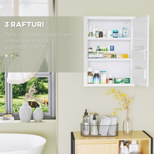 Dulăpior de Medicamente cu 2 Rafturi și 2 Chei de Siguranță, 40x15x53,5 cm, Alb - Img 5