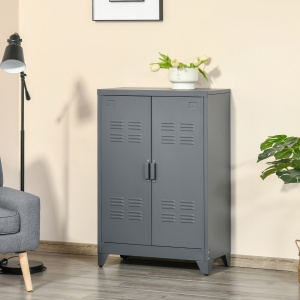 Dulapior Multifunctional cu 2 Usi Stil Industrial, Dulapior Metalic pentru Casa si Garaj - Gri - Img 2