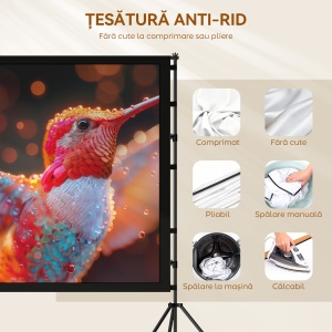 Ecran de Proiecție 120" 4K/8K HD Format 16:9 cu 2 Trepiede Pliabile, Ecran Portabil cu Față Dublă, Unghi de 160°, pentru Acasă sau Cinema în Aer Liber, Alb - Img 5