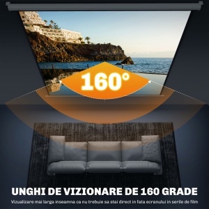 Ecran de Proiecție 120 Inch Format 1:1, Ecran Rulabil cu Unghi de 160° și Montare pe Tavan sau Perete, 223x8x223 cm, Alb - Img 5