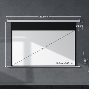Ecran pentru Proiector 84 Inch cu Telecomandă, din PVC și Metal, 212x8x150 cm, Alb - Img 3