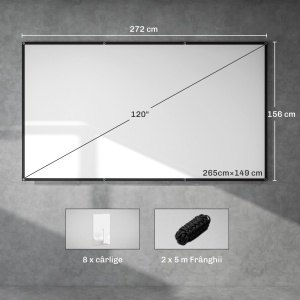 Ecran Proiector 120 Inch 4K/8K HD Format 16:9, Reglabil Manual, Lavabil, Unghi de Vizualizare 160°, pentru Acasă, Cinema, Birou, Alb - Img 3