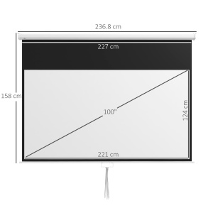 Ecran Proiector, Pânză pentru Proiector cu Fixare pe Perete și Tavan pentru Acasă și Birou, 236.8x8x158 cm, Alb - Img 3