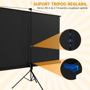 Ecran Proiector Pliabil de 100" Format 16:9 cu Treppied Reglabil, 235.8x8x136 cm, Negru - Img 6