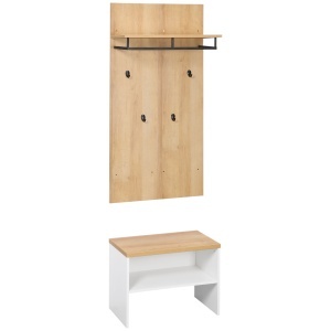 Entryway Organizer with Shoe Bench, Shoe Rack, Hall Tree with 4 Hooks, Coat Rack for Hallway, White and Natural
