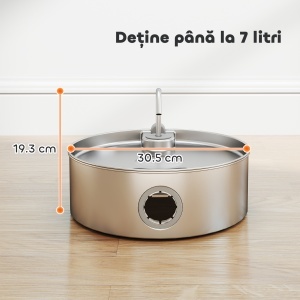 Fântână pentru Pisici 7L cu LED, 30,5x31,2x19,3 cm, Argintie - Img 3