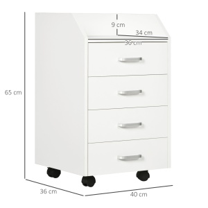 Fiset pentru Birou din Lemn cu 4 Sertare, Dulap pentru Birou cu Roti si Margini Inaltate, 40x36x65cm, Alb - Img 3