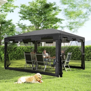 Foisor 4x3 m cu Plasa de Tantari si 2 Intrari, Foisor de Gradina din Metal si PE, Gri Inchis - Img 2