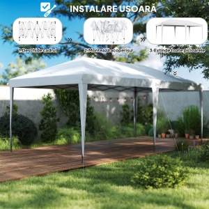 Foișor 6 x 3 m Pavilion de Grădină Pop-Up Pliabil cu Geantă Inclusă din Oțel Epoxidic și Țesătură Oxford de Înaltă Densitate Gri - Img 4
