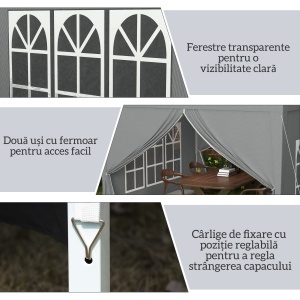 Foișor de Exterior 3x3 m Pliabil cu 4 Panouri Laterale, din Oțel și Material Oxford, Gri Deschis - Img 8